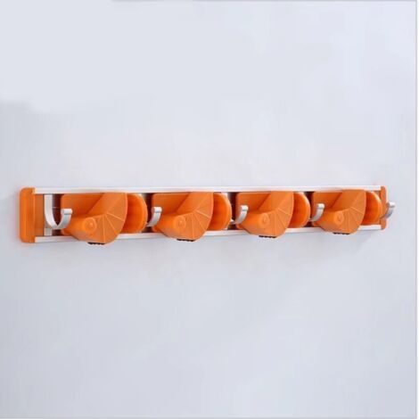 Nouveau Porte balais Mural Multifonctions,Mop Crochet Support de Rangement avec 4 Emplacements Mobile 5 Crochets Mobile, Range Outils Mural Gain d'Espace pour Garage Jardin (1/5)