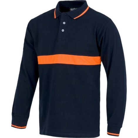 Polo de manga larga tipo Bombero o Protección Civil en tejido fresco y poroso WORKTEAM C3852 XXL Marino+Naranja A.V.