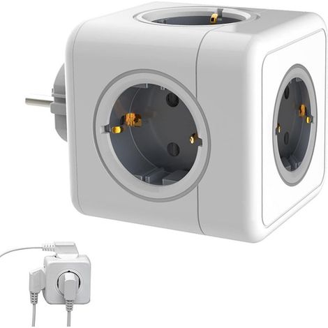 Bloc multiprise cube 5 prises, adaptateur multiprise 3680 W, 5 prises secteur, bloc multiprise cube sans fil, bloc multiprise cube pour bureau, atelier, maison, voyage, blanc