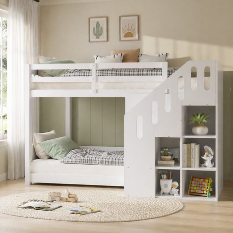Letto a castello bambini 90x200 cm legno/MDF bianco con contenitore, senza materassi – MEUBLIV (1/5)