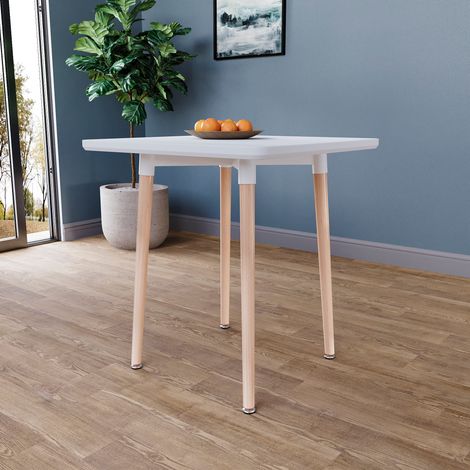 Batley Table à Manger Carrée 2 Places MDF Bois de Hêtre Massif Meubles de Cuisine, Blanc (1/5)