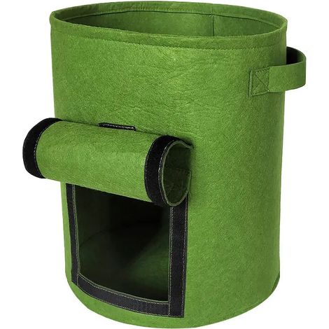 Set di 5 sacchi da semina da 38 litri per patate, sacchi da giardino con manici rinforzati, vasi in tessuto non tessuto spesso, adatti per piantare pomodori, ortaggi e frutta - verde scuro (1/4)