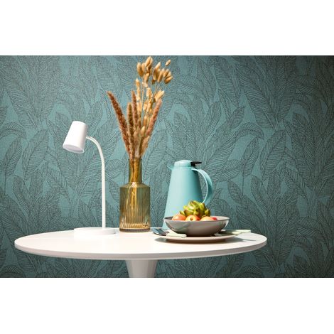 Papier peint intissé feuille et palmier, style jungle et tropical aux tons bleu et vert - 10,05 x 0,53 m (1/5)