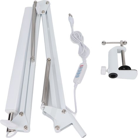Lampadaire LED réglable à bras pivotant, blanc, avec pince, lampe de bureau pour lecture étudiant, soin des yeux, étude, bureau, tatouage. (1/5)