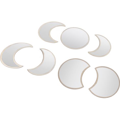 Lot de 7 décorations murales en forme de lune avec miroir et autocollants argentés, pour chambre ou salle de bain. (1/5)
