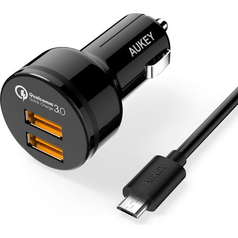 Cargador de coche ultrarrápido CC-T8 2xUSB 3.0 6A 36W + cable micro USB de 1m (1/2)
