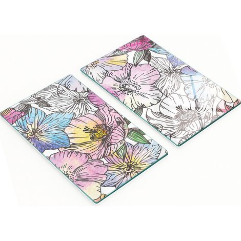 Küchenschneidebretter aus Glas mit Aquarellblumenmotiven, 2 x 30 x 52 cm (1/5)