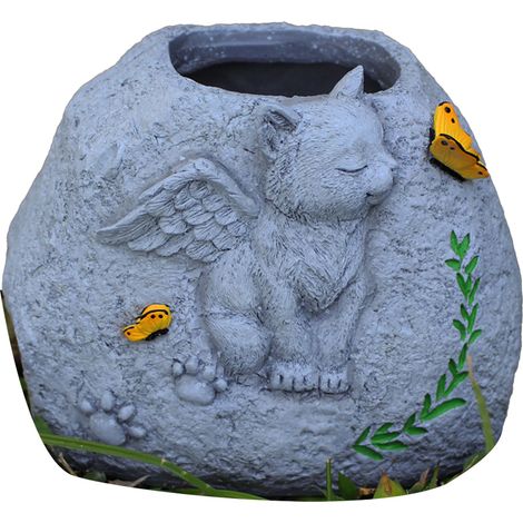 Petit jardinière succulente en forme de chat ange innovant, ornement commémoratif pour animaux de compagnie, pierre tombale de jardin, pierre sacrificielle (1/5)