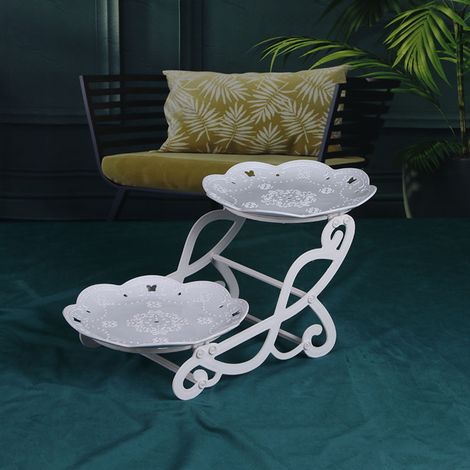 Bandeja de plástico multicapa de estilo europeo para frutas, bandeja para dulces para la mesa de centro del salón, elegante soporte para pasteles, bandeja de postres de tres niveles (Modelo A) (1/5)