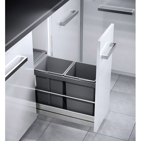 Hailo – Poubelle de cuisine tri sélectif encastrable 2 bacs 30L – Système de séparation des déchets – Couvercle anti-odeur – Installation facile (1/3)