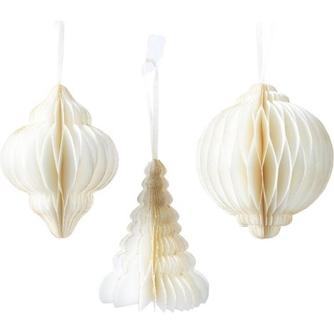 Pendaglio oro e bianco decorazione natalizia, 3 pezzi