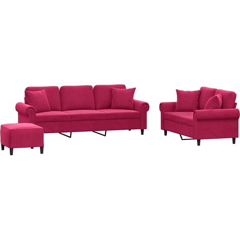 Maison Exclusive - Set di Divani 3 pz con Cuscini Rosso Vino in Velluto