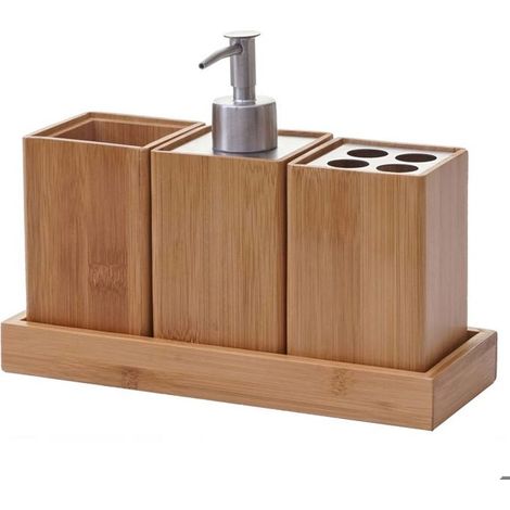 Accessoires de salle de bain 4 pièces porte brosse à dents distributeur de savon en bambou