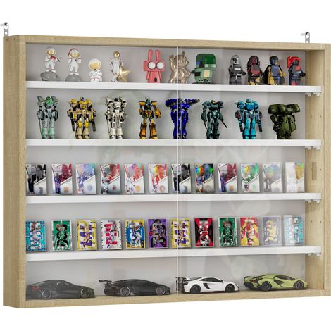 Wandvitrine für Sammlerstücke, 80 x 60 cm, mit 4 verstellbaren Einlegeböden und Glasschiebetüren