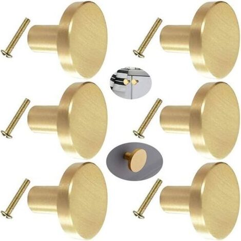 Poignee de Porte Laiton Massif Rond,6 Pièces Poignée de Meuble,Bouton en Laiton de PoignéE Ronde de Porte de Placard Avec Vis pour Porte D'Armoire,Portes D'Armoire et Tiroirs de Commode(20mmx28mm) (1/4)