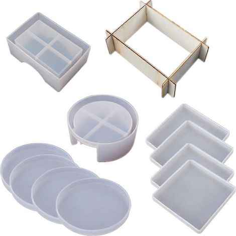 10-teiliges Set aus Harzformen, Silikon-Untersetzerformen, Aufbewahrungsbox für Untersetzer, runde Form