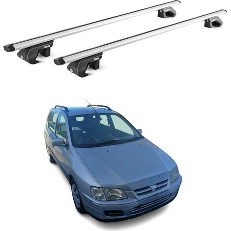 OMAC Dachträger Aluminium TÜV geprüft für Mitsubishi Space Star mk1 1998-2005 – Für Standard Dachreling – T Nut – Max 90 kg – 2 Schlösser Silber (1/5)