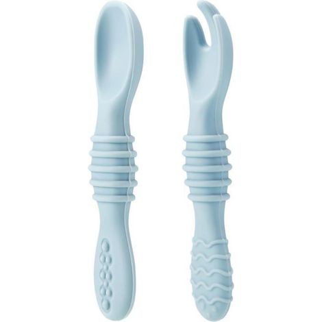 Lot de 6 Cuillères et Fourchettes Bébé - Silicone Sans BPA - Ustensiles Auto-Alimentation - Embouts BLU-RAY INTERACTIF - BLU-RAY E (1/5)