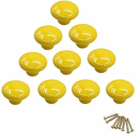 Poignée-bouton rond en porcelaine, bouton de meuble, bouton de tiroir, bouton de placard, poignée en céramique, relooking déco intérieur, vintage our tiroir, placard, commode, porte - jaune - Jaune (1/5)