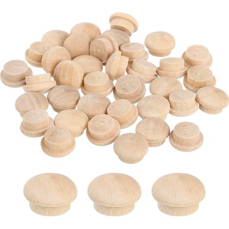 80Pcs Bouchons à Bouton en Bois, 10mm/0,39" Bouchon de Trou de Vis en Bois Dur, Capuchons en Bois de Dôme, Bouchon en Bois pour Meubles, Travail du Bois, Artisanat (13mm x 10mm) (1/5)