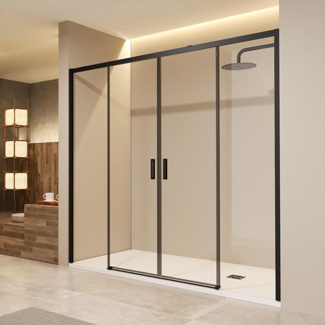 IMEX - Mampara Frontal 2 Fijas + 2 Correderas Serie Easy Negro Mate 200 cm (1/5)