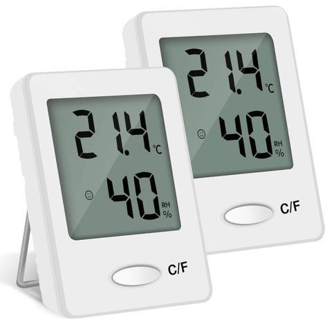 2PCS LCD Thermometer Hygrometer Indoor Digital Temperature Humidity High Precision Portable (White) (1/4)