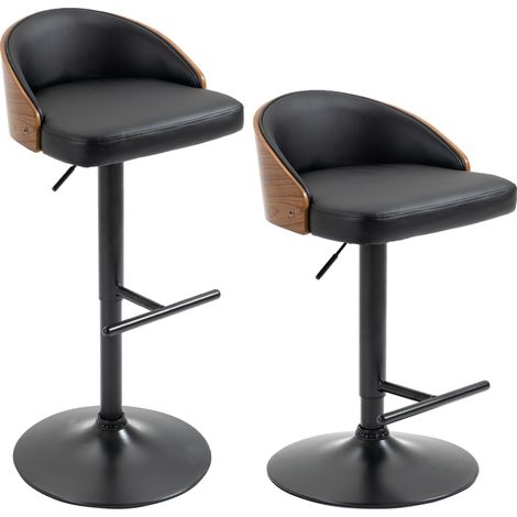 Lot de 2 tabourets de bar pivotants réglables en hauteur avec repose-pieds noir