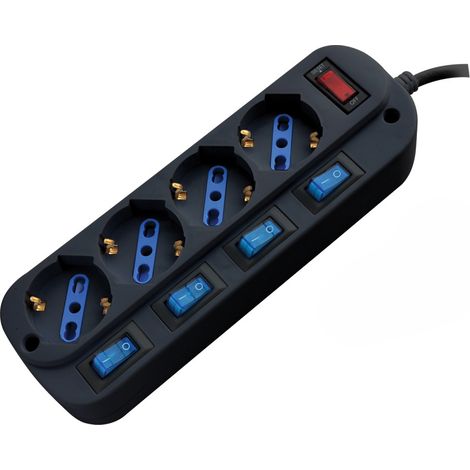 Multiprise 4 Prises Schuko Interrupteurs Indépendants Câble 1,5M Protection Surcharge Prise Italienne 16A 3 Broches Noir Seo (1/3)