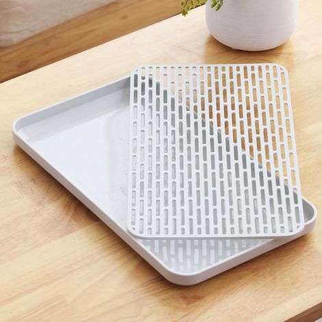 Dish Drainer With Drip Tray, Kitchen Drying Rack, Draining Board for Dishes, 31x17cm, White, 1 Piece