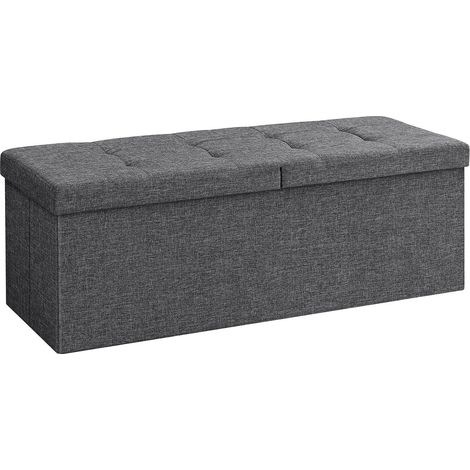 Puff Baúl Plegable, Taburete de Almacenamiento, Asiento para Calzarse, 110 x 38 x 38 cm, 120 L, Carga Máxima de 300 kg, Gris Oscuro (1/5)