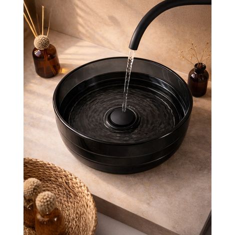 Exagonshop Lavabo 40 cm ciotola da appoggio Ischia in resina nero
