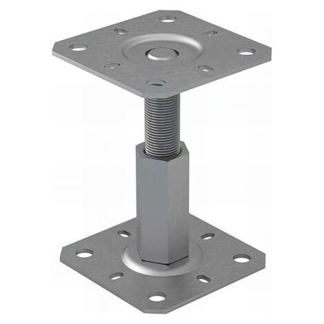 Embase pied de poteau réglable - Platine 130x130mm - M20 - Acier galvanisé à chaud - Ht de 100 à 150 mm - Fabrication Europe (1/5)