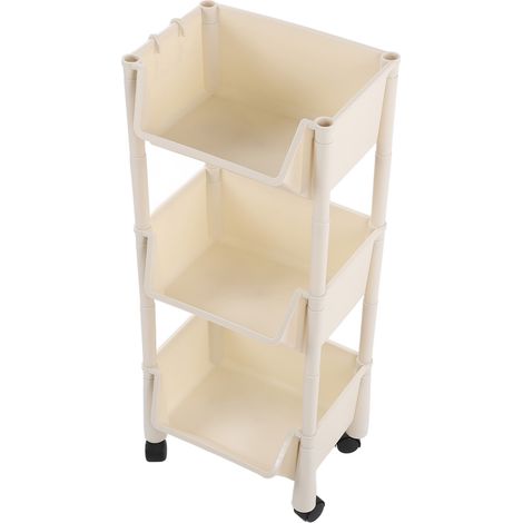 Organisateur de rangement roulant compact, grande capacité, chariot utilitaire mobile, étagères de rangement mobiles avec roulettes verrouillables, 3 niveaux, sans couvercle (1/5)