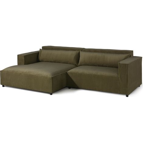 Ecksofa Ottomane links Cord Velours 266x150x80 grün FINNMassivmoebel24 GmbH