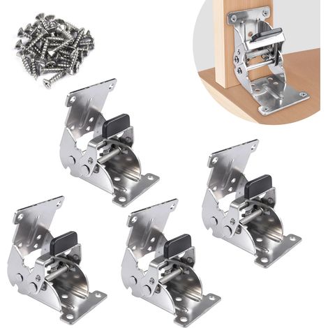 (4 pièces argentées) Charnière pliante 0-90-180 degrés, support pliable autobloquant pour pieds de table, chaise et meubles, en acier au carbone avec vis (1/5)