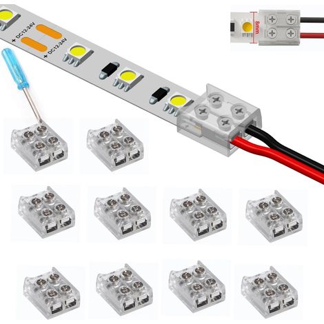 YUTOKEER LED Streifen Verbinder, 2-polig 8mm Lötfrei für 5050 3528 Einfarbige LED Streifen, Schnelle und Einfache Streifen zu Draht Verbindung, Inklusive Schraubendreher, 10er Pack (1/5)