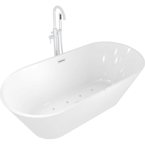 freistehende Badewanne Wanne F11 170x80cm Whirlpool mit Luftmassage mit Armatur AF02 (1/5)