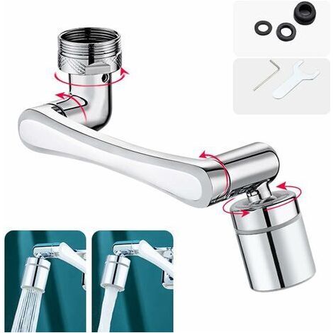 NALOOKAMIC Robinet d'Extension Multifonctionnel Rotatif à 1440 Degrés, Accessoire de Filtre Robinet, 1080°Mousseur avec Deux Méthodes de Sortie d'eau pour Cuisine Salle de Bain - Argent (Tout Laiton)