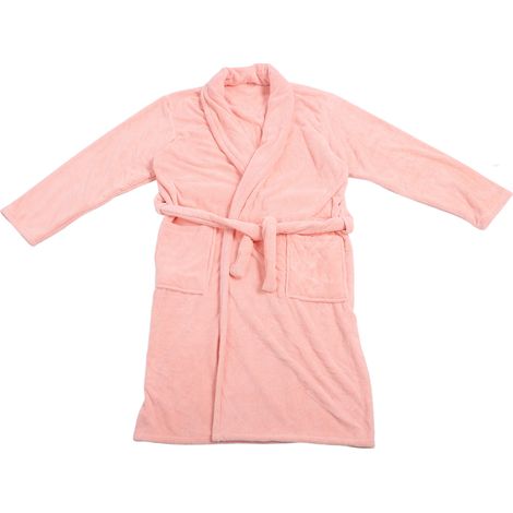 Bata de baño gruesa, suave, cálida y absorbente de terciopelo coral para parejas, con cinturón rosa, para usar en casa o en el hotel. (1/5)