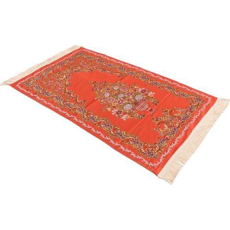 Tapis de prière élégant à broderie décorative, double couche avec franges, polyvalent pour salon, maison, camping, couleur orange rouge, tapis musulman multifonctionnel (1/5)