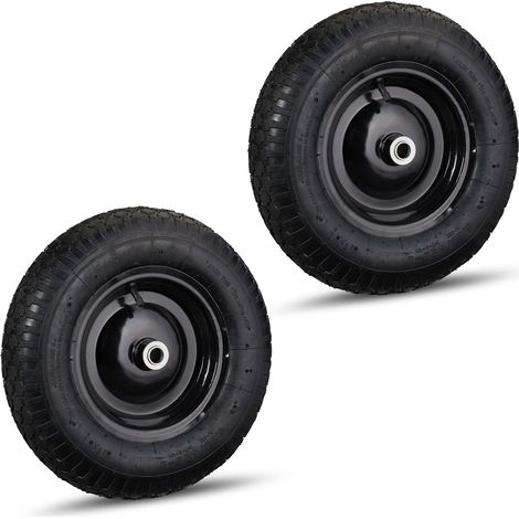 Relaxdays 2x Wheelbarrow Tyre, 4.80 4.00-8 , Pneumatic Spare Wheel with Steel Rim and Valve, Capacity to 120 kg, Black