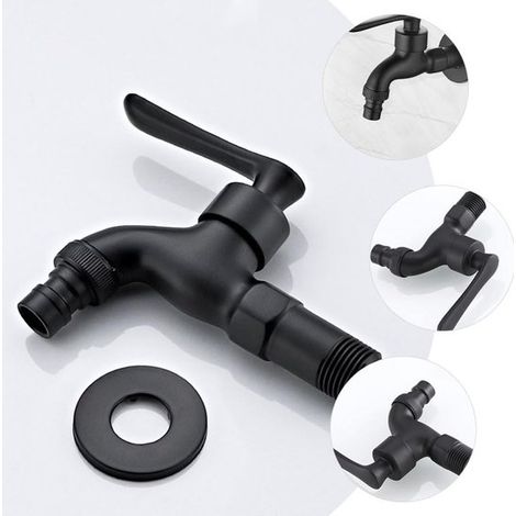 Grifo exterior,Accesorios para el hogar,Grifo de pared Apto para lavadora y fregadero,Grifo para lavadora,Grifo de agua fría,Grifo negro (1/4)