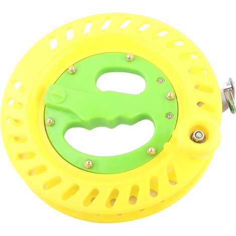 Bobine de 22 cm en plastique durable pour ligne de cerf-volant, avec porte-bobine et outil d'enroulement (jaune) (1/5)
