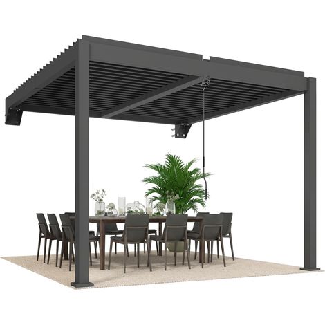 Pergola murale 3x3 m en aluminium avec toit à lames, finition soignée (1/5)