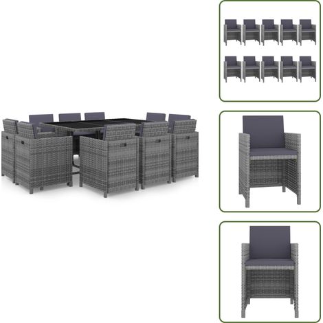 Salon de jardin 11 pcs avec coussins Résine tressée Gris - Salon De Jardin - Meubles De Jardin - Set De Salon De Jardin - Ensemble De Jardin - Table De Jardin