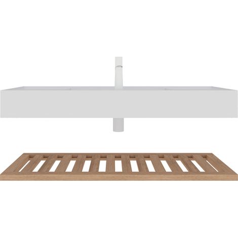 Mobile bagno sospeso 120 cm con lavabo integrato in resina bianco e ripiano effetto legno naturale (1/4)