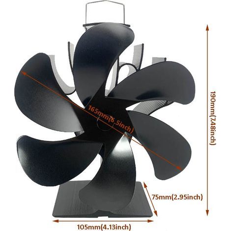 Ventilateur Poele à Bois, 6 Pales Silencieux Ventilateur Cheminée Alimenté Par la Chaleur pour Poêle à Bois/Cheminée/Gaz/Bûches de Poêle,165×195×115cm (1/4)