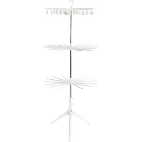 Tendedero de ropa de 3 niveles con perchas y pinzas - Blanco-Crezuo