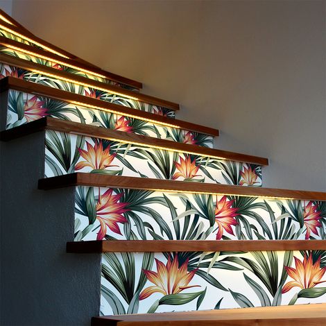 Stickers adhésifs escalier carrelages contremarche - TROPICAL NITEROI - 2 bandes de 12.5x87.5cm (1/3)