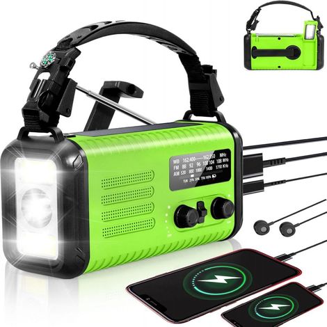 Radio Météo D'Urgence - 20000 mAh - Bande Météo AM/FM - Manivelle Solaire - Lampe Torche SOS - Étanche IPX3 - Pour Camping et Secours